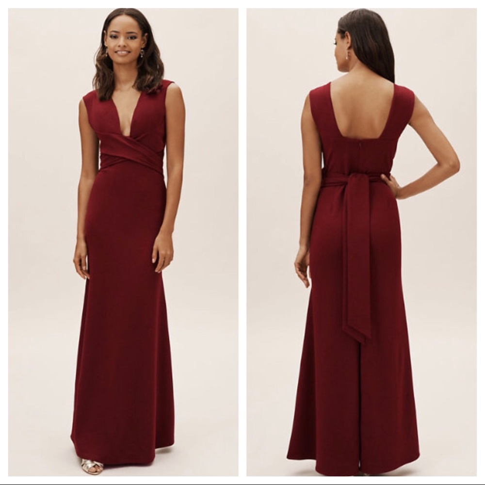 Anthropologie Burgundy Sleeveless V‑Neck Maxi Dress